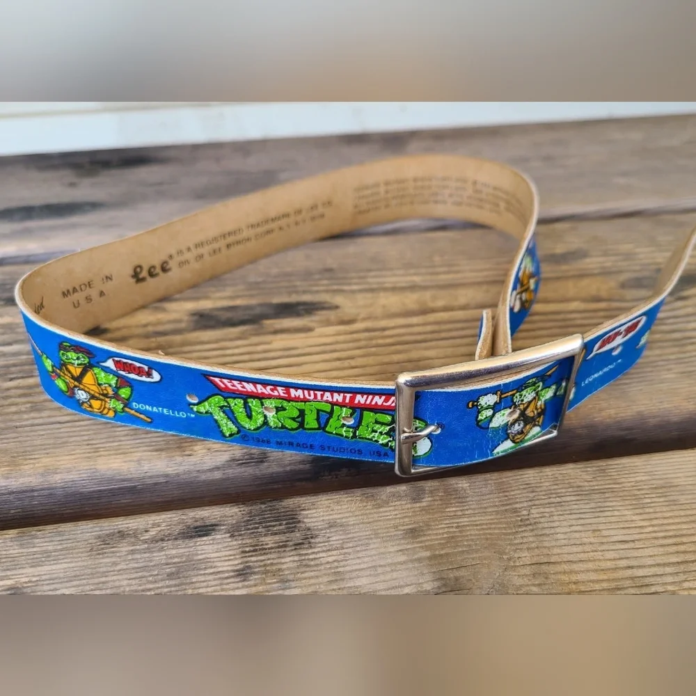 VINTAGE LEE / TEENAGE MUTANT NINJA TURTLE kids SZ 20-22 VGUC GREEN leather belt